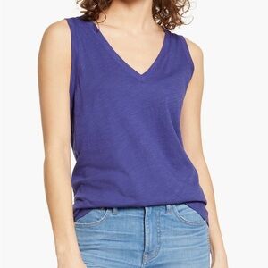Purple Sleeveless Tank Top Madewell Whisper Shout Cotton V-Neck Size Small